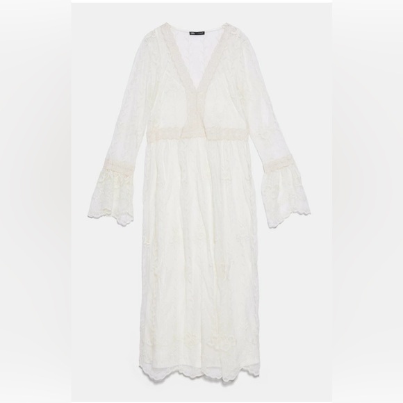 Beautiful Zara cream lace embroidered bohemian midi dress large - Picture 5 of 11